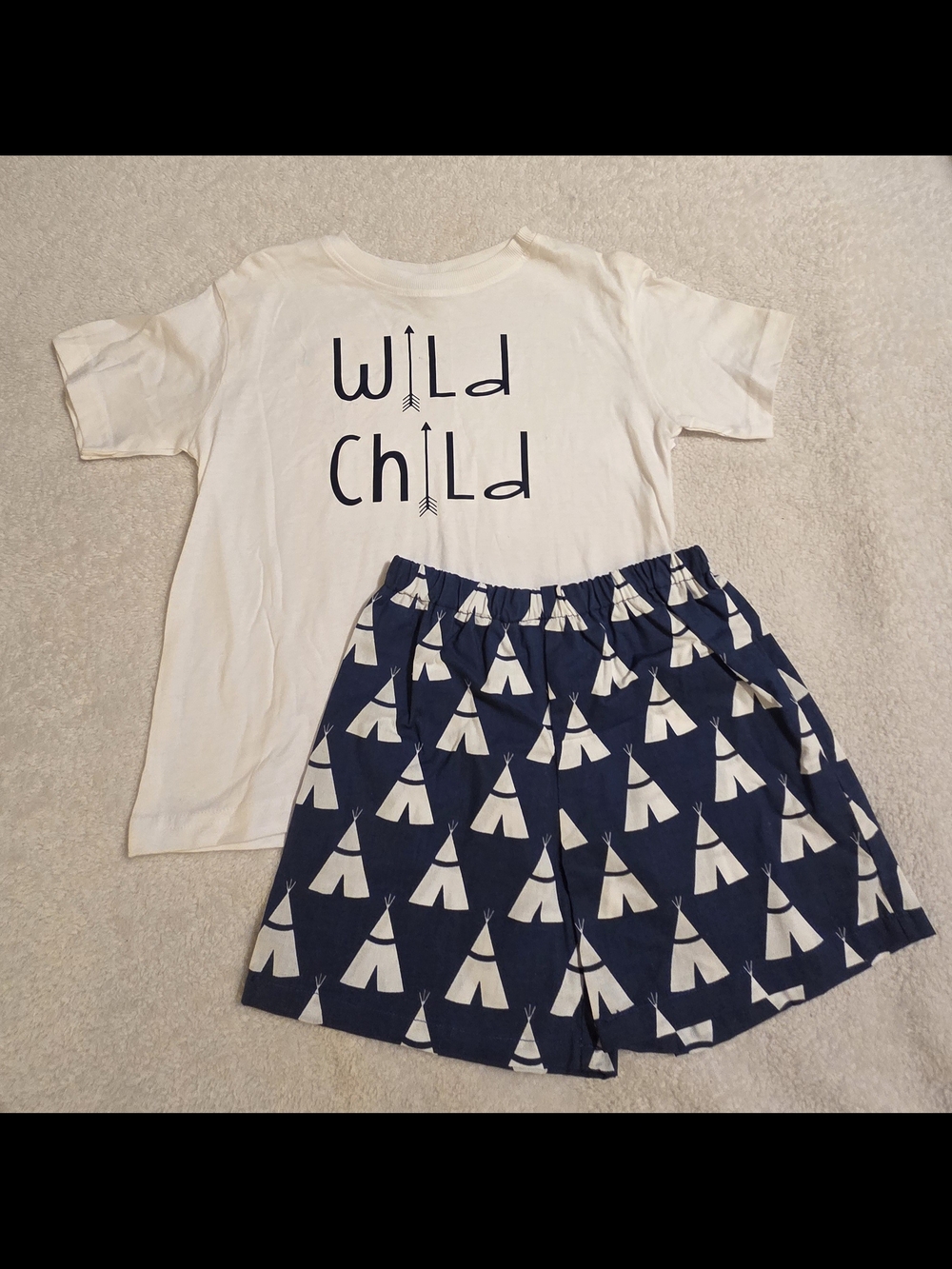 Handmade Boys Blue/White Wild Child/Teepee Shirt Set (Size 4T)